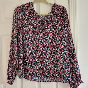 Croft & Barrow Long Sleeve Floral Ruffle Neck Blouse Size L